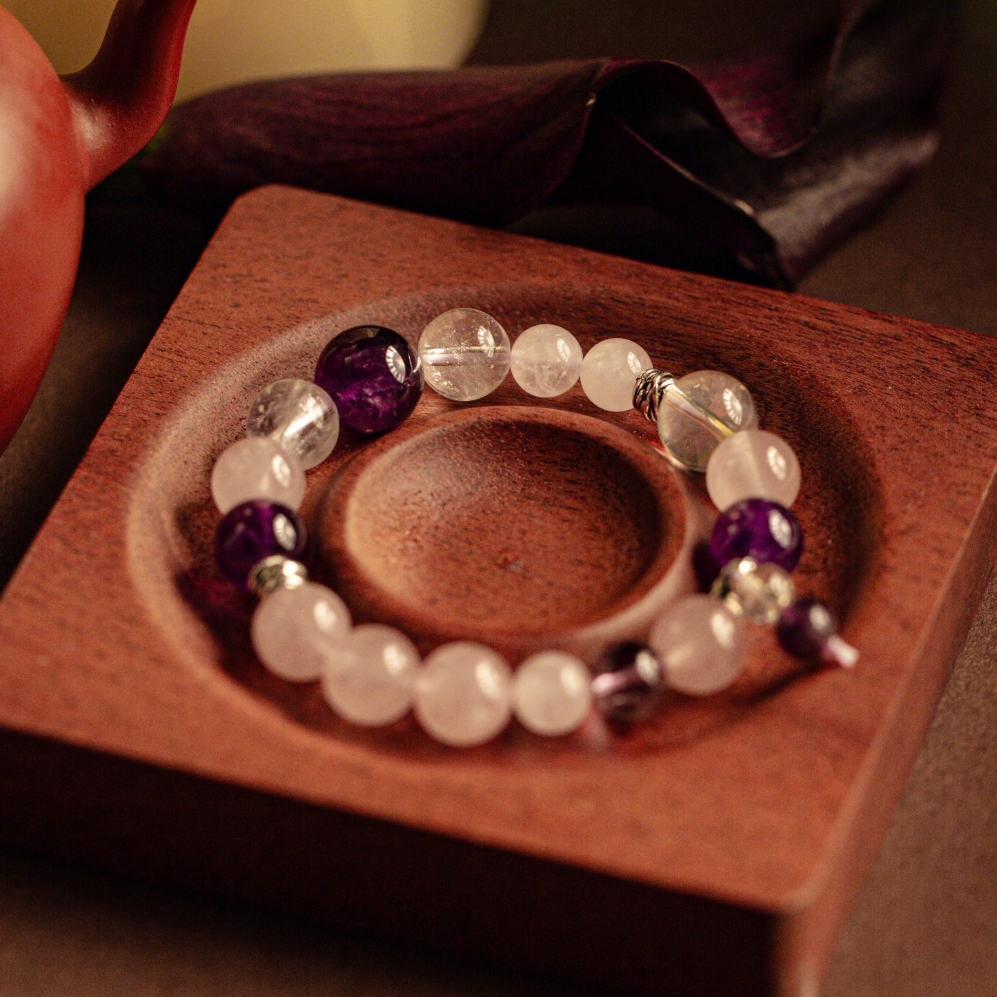 【LUCKYORE-A25024】Horse Powder Crystal + Amethyst Energy Purification Bracelet