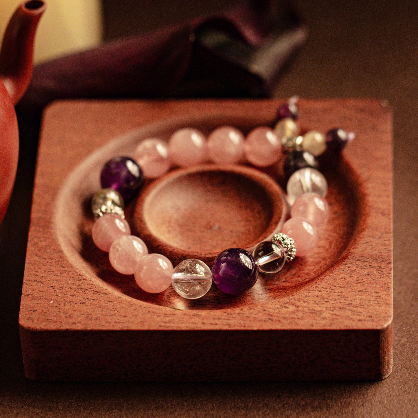 【LUCKYORE-A25024】Horse Powder Crystal + Amethyst Energy Purification Bracelet