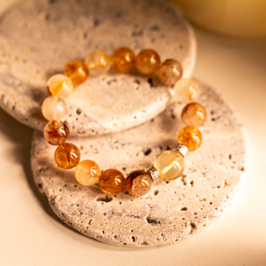 【LUCKYORE-A25009】Natural Yellow Resin Flower Crystal Bracelet