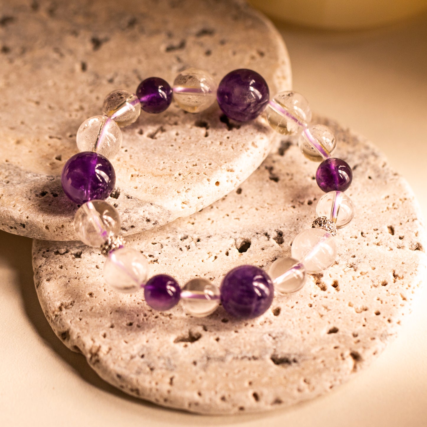 【LUCKYORE-A25027】SPIRIT WHEEL · Purple and White Twin Energy Bracelet
